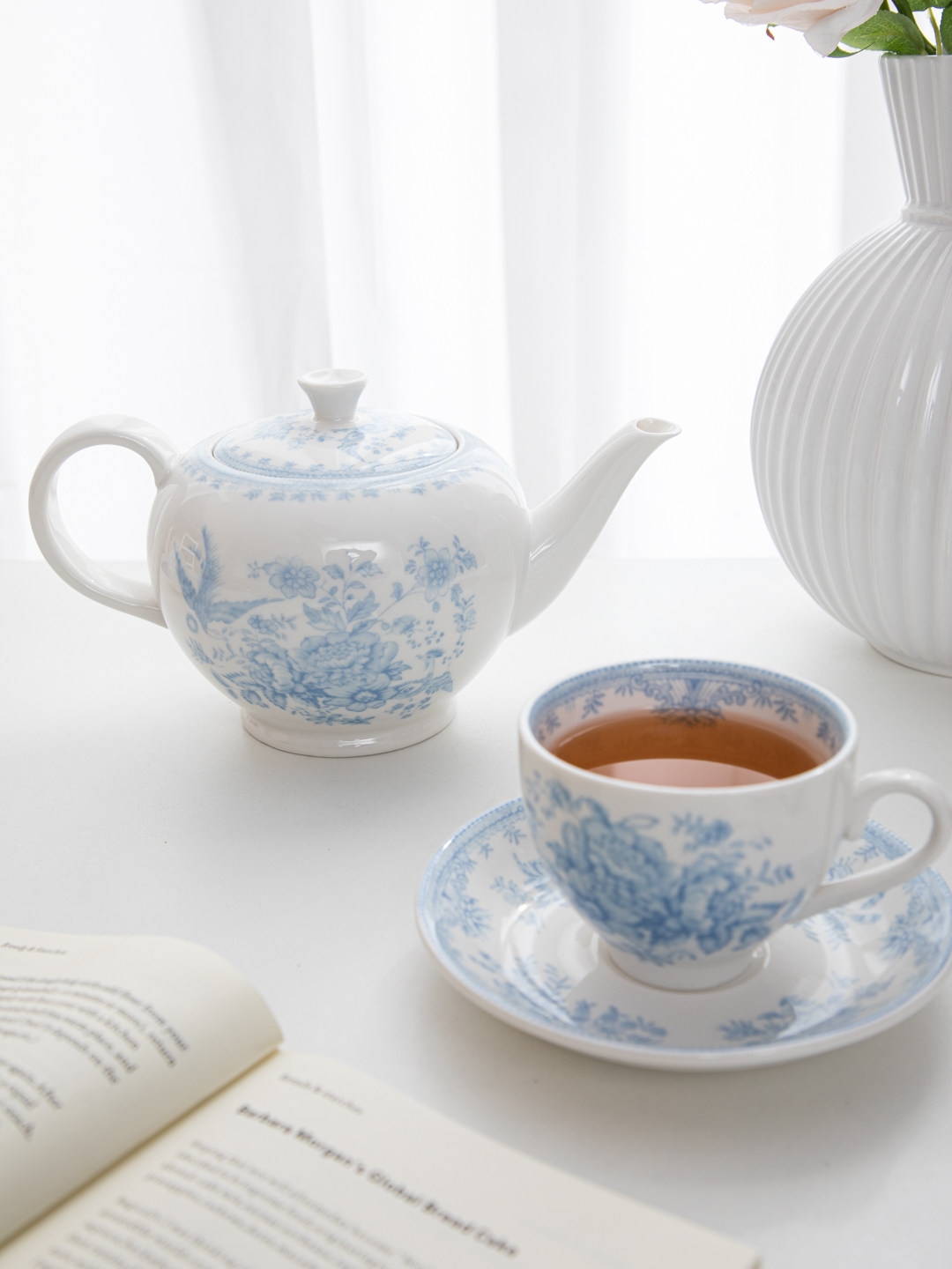Coffee Tea House - House, retro blue peony afternoon tea