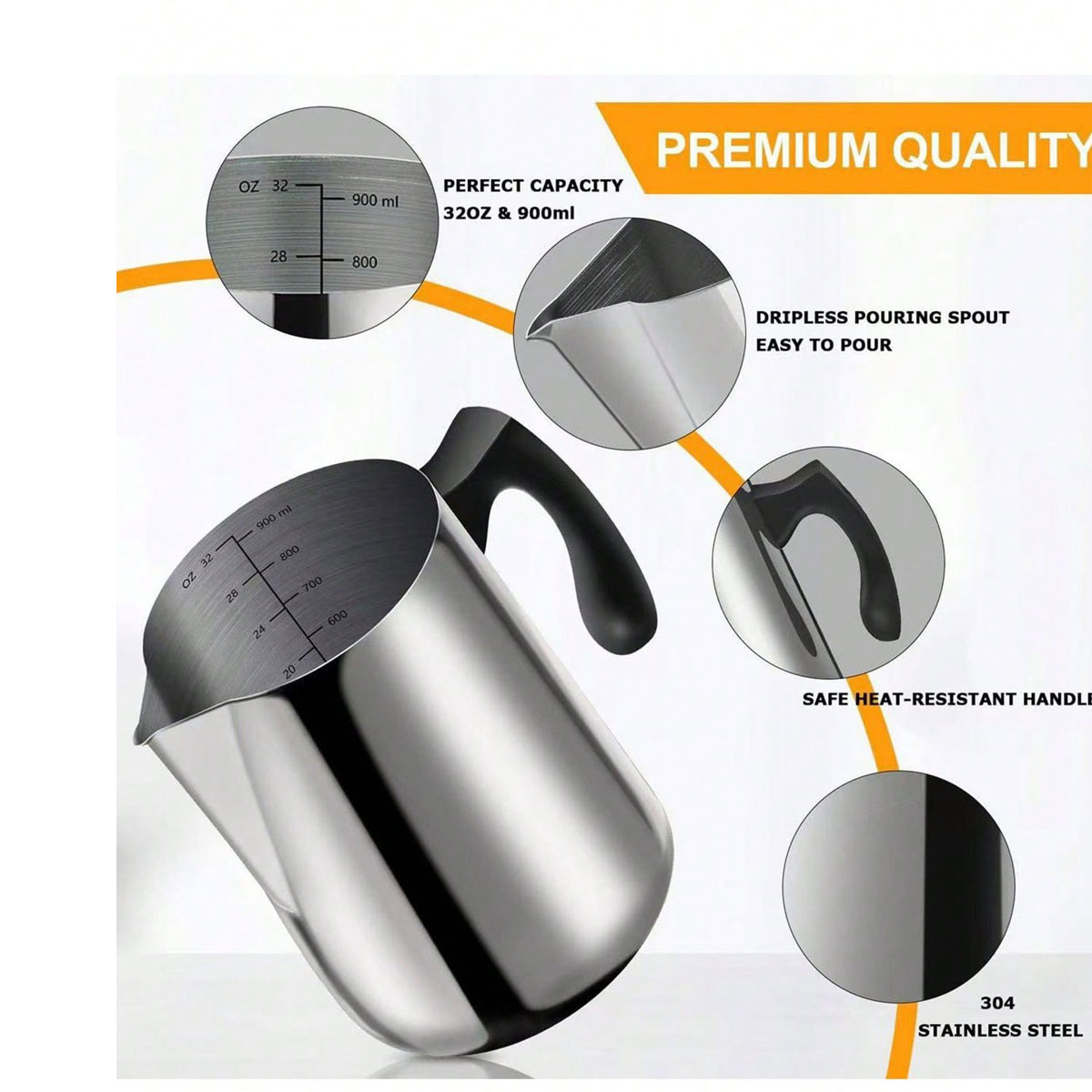 Barista Milk Jug - 304 Stainless Steel Coffee Latte Art