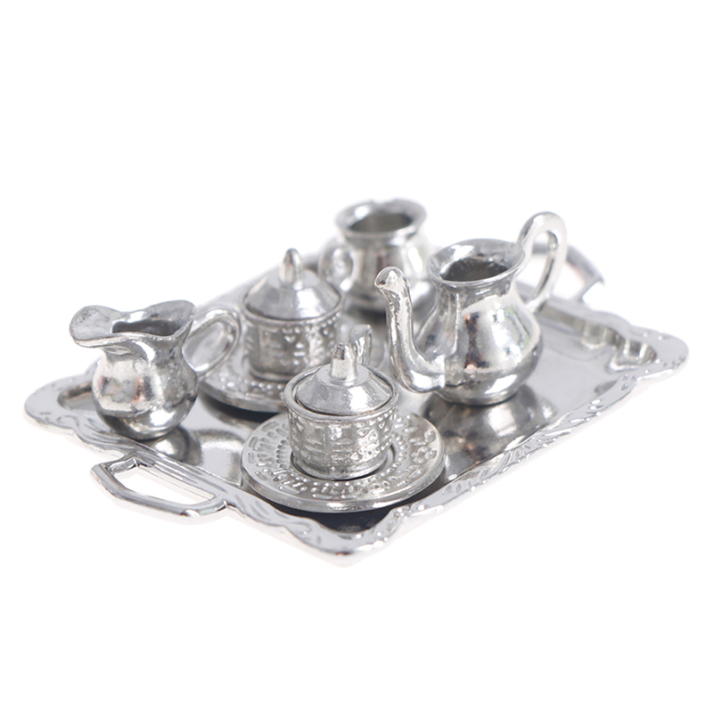 Coffee Tea Catering - 10pcs/Set 1/12 Dollhouse Miniature Silver Metal