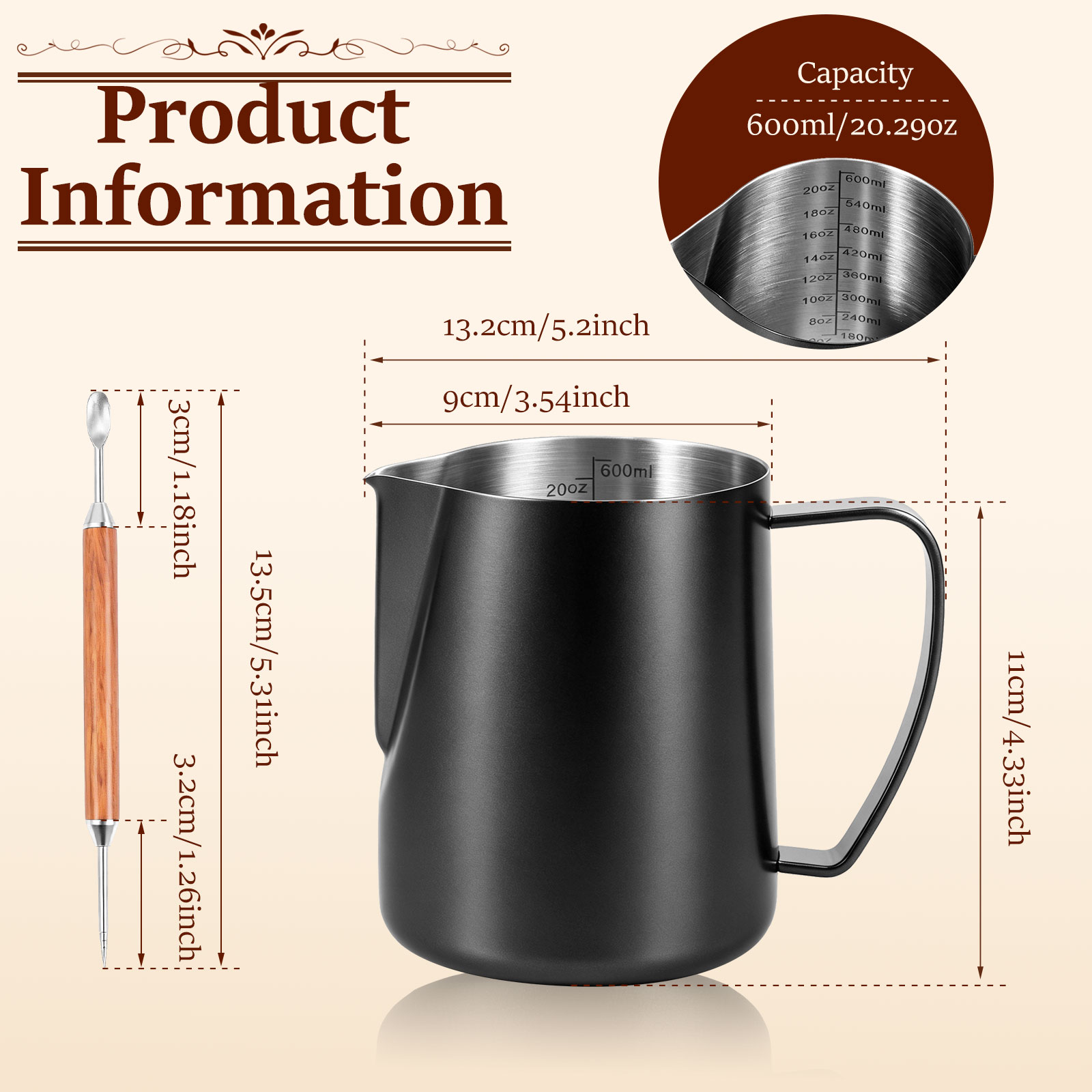 600ml Stainless Steel Milk Fro - огляд і ціна Barista Milk Jug