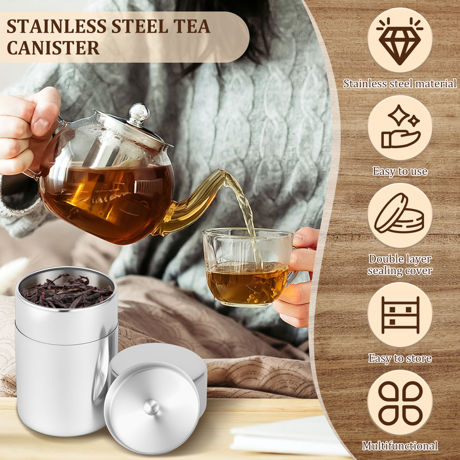 Stainless Steel Tea Leaf Tins  - огляд і ціна Coffee Tea Leaf And Bean